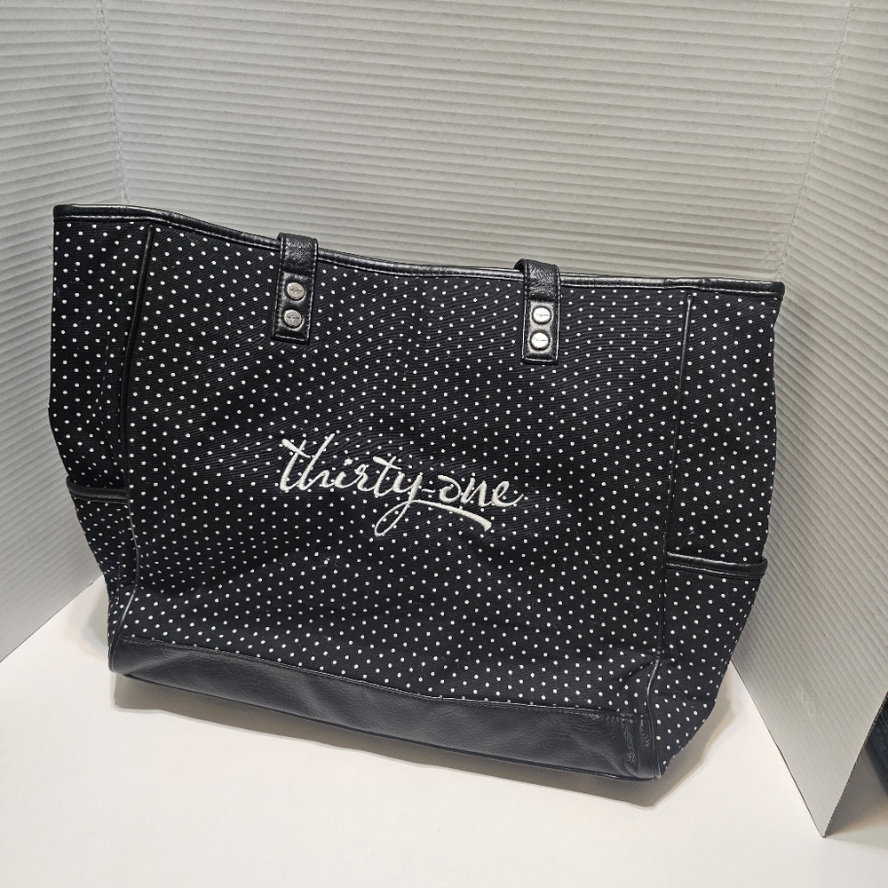 Thirty-one Tote Bag Black And White Polkadot  XL Handbag